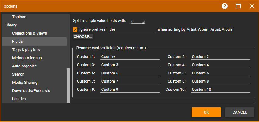 MediaMonkey Options: Fields