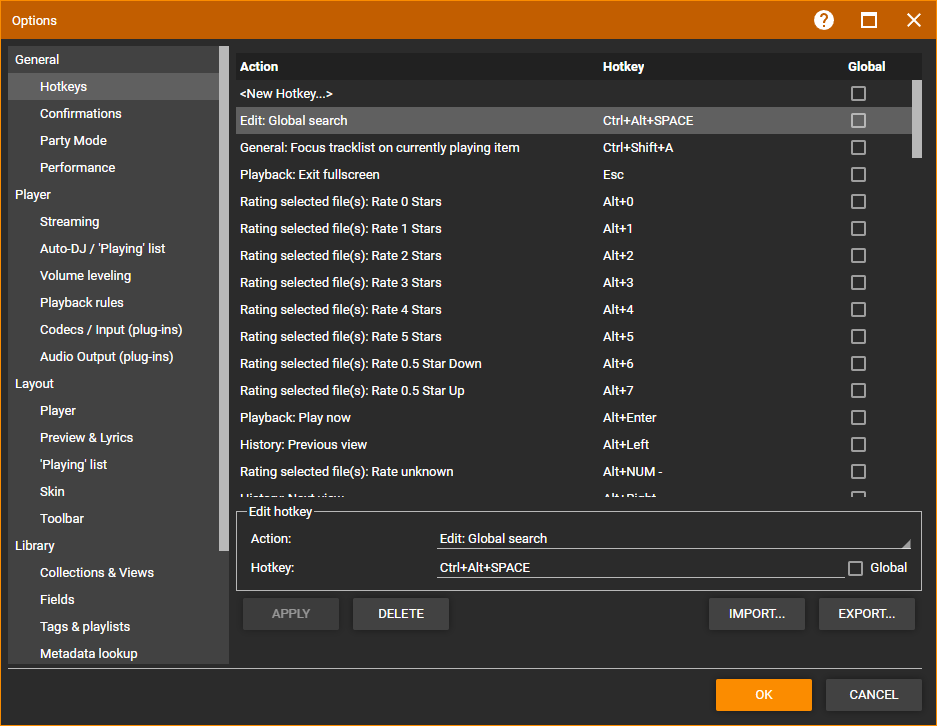 Hotkey Options in MediaMonkey