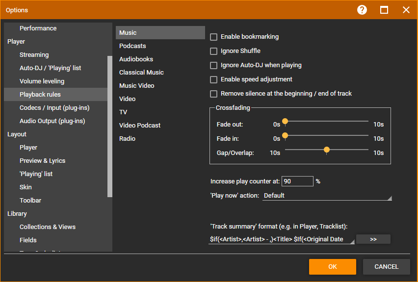 MediaMonkey Options Playback Rules