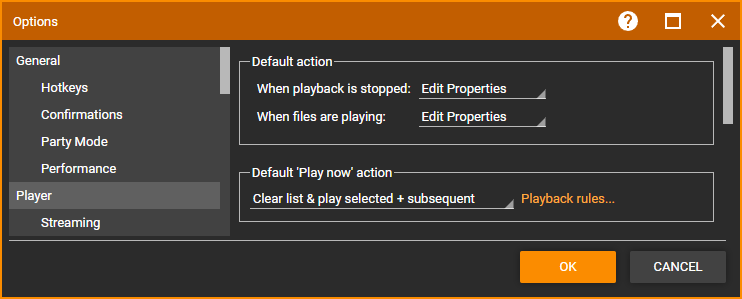 MediaMonkey Options Player Playback