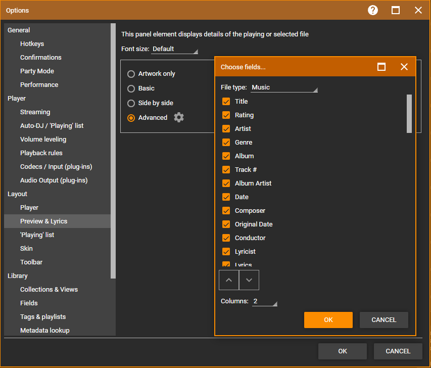 MediaMonkey Options Preview & Lyrics