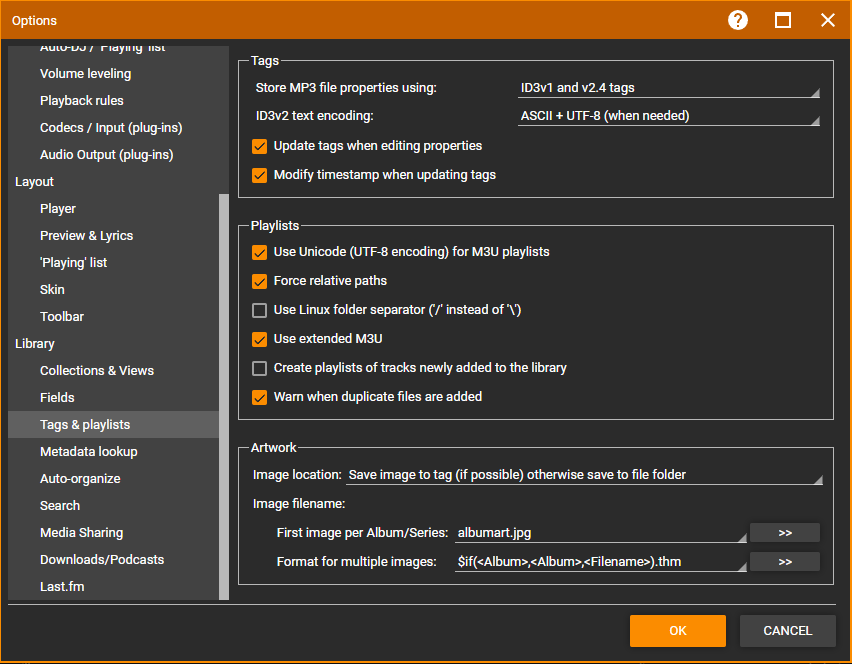 MediaMonkey Tag & Playlists Options