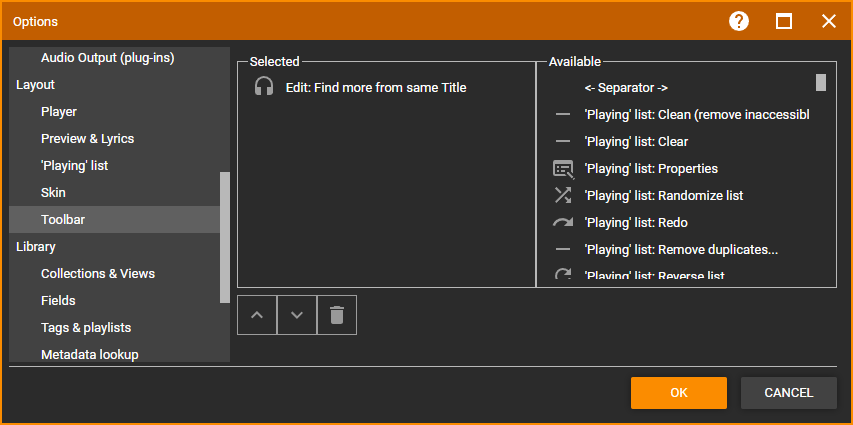 MediaMonkey Options Toolbar