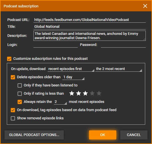Podcast Subscription Settings